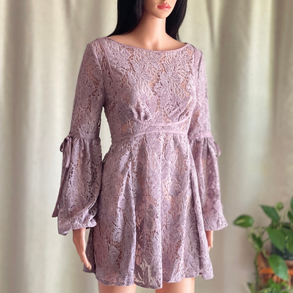 NWT Free People Lavender Ruby Mini Dress Lace Boho Coquette Fairycore Pastel XS